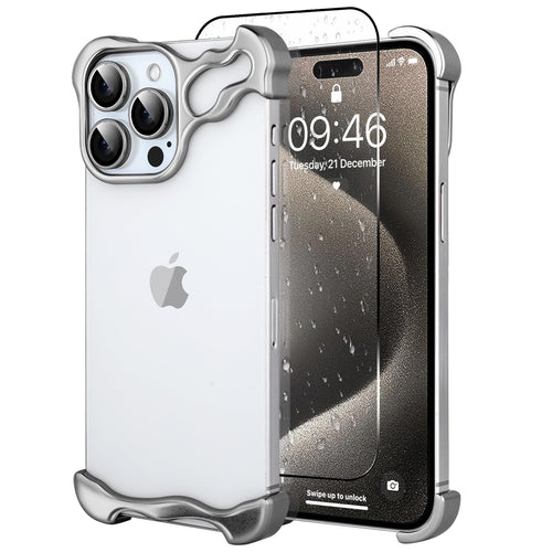 Metal Frameles Phone Case Minimalist Protective Shock Absorption Aerospace Grade Aluminum Frameles Shells Screen Protective Titanium Gray